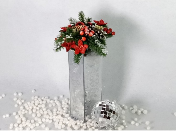 Флористическая зеркальная ваза "Цветочный орнамент" с основой  h25 см (1 шт)