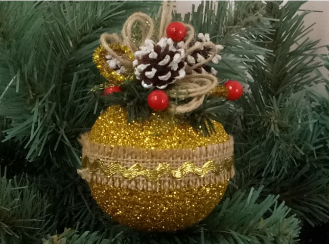 Новогодний шар с декором "Роскошь простоты" Ø8 см (1шт)