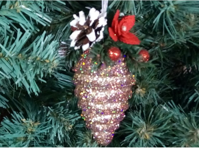 Новогоднее украшение "Шишка с декором" h10 см (1шт)
