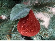 Новогоднее украшение "Красная груша с листочком" h12см (1шт)
