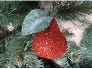 Новогоднее украшение "Красная груша с листочком" h12см (1шт)
