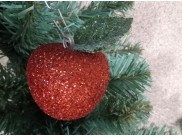 Новогоднее украшение "Красное яблоко с листочком" h8 см (1шт)