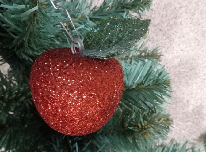 Новогоднее украшение "Красное яблоко с листочком" h8 см (1шт)