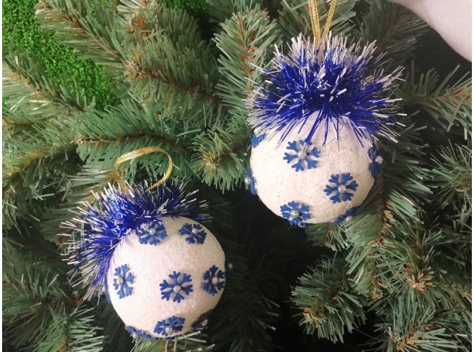 Новогодний шар с декором "Синий - синий иней" Ø8 см (1шт)