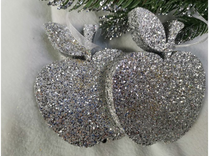 Новогоднее украшение "Яблочко с листочком" d 10см (набор 2шт)