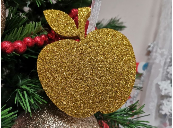Новогоднее украшение "Яблочко с листочком" d 10см (набор 2шт)