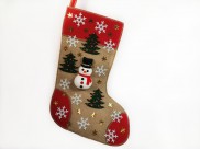 Рождественский носок "Снеговик с елочками"/красный 43*30 см (1шт)