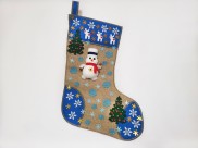 Рождественский носок "Снеговик с елочками"/синий 43*30 см (1шт)