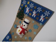 Рождественский носок "Снеговик с елочками"/синий 43*30 см (1шт)
