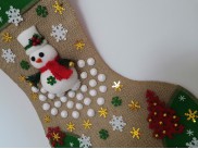 Рождественский носок "Снеговик с елочками"/зеленый 43*30 см (1шт)