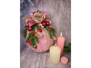 Новогодний бархатный шар с декором "Пыльная роза" Ø20 см  (1шт)