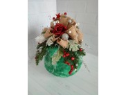 Новогодний бархатный шар с декором "Рябиновые бусы" Ø20 см (1шт)