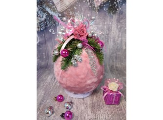 Новогодний бархатный шар с декором "Пыльная роза" Ø17 см  (1шт)