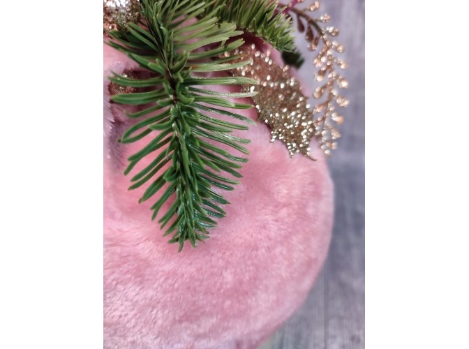 Новогодний бархатный шар с декором "Пыльная роза" Ø17 см  (1шт)