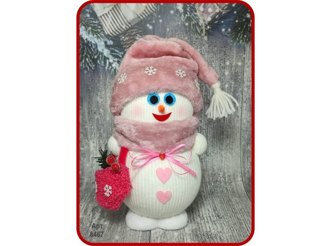 Декор "Снеговик с сумочкой" 25см/розовый (1шт)
