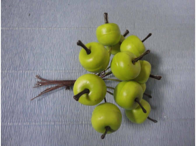 Декор "Яблочки - малютки" на проволоке/ зеленые 2см (набор 12шт)