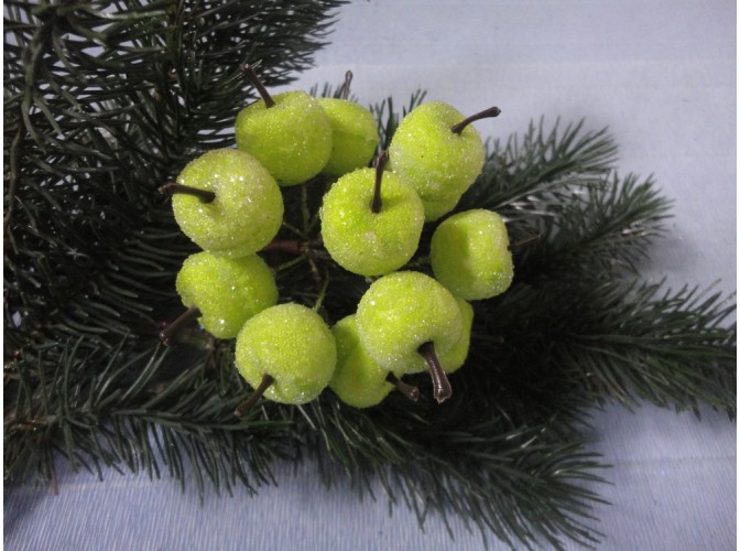Декор "Яблочки - малютки" на проволоке/ зеленые сахарные  2см (набор 12шт)
