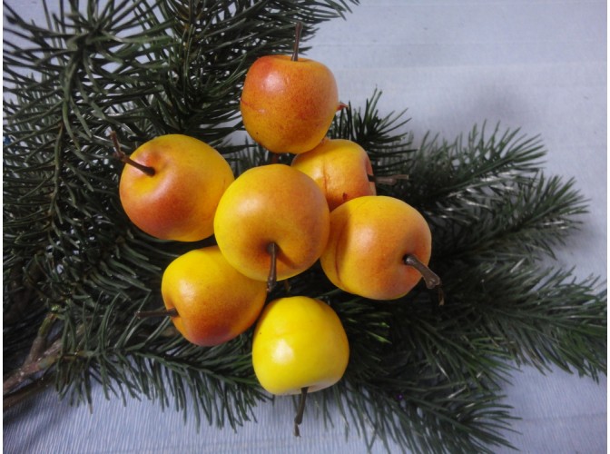 Декор "Яблочки - мини" на проволоке/желто-оранжевые 3см (набор 8 шт)