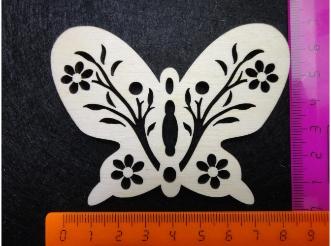 Заготовка для творчества "Бабочка с цветочками" h7см/ фанера (набор 10шт)