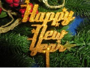 Топпер - мини "Happy new year" h15см/фанера/блеск (10шт)