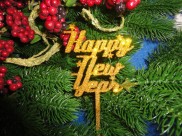 Топпер - мини "Happy new year" h15см/фанера/блеск (10шт)